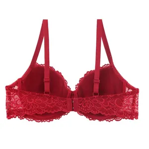 Elegant red lace push-up bra featuring back closure and adjustable straps for comfort