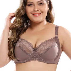 Close-up detail of a plus size full cup lace bra with comfortable thin underwire cups