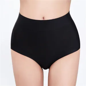 Close-up detail of black high-waisted seamless panties for smooth tummy control and support