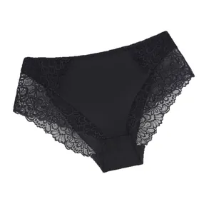Sexy slip in pizzo nero a vita alta con pannelli in rete traspirante per il comfort femminile
