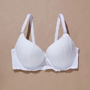 Women Sexy Lace Push Up Bra Sweet Detachable Straps 3/4 Cup Underwear Bow Decor Solid Color Comfortable Breathable Lingerie