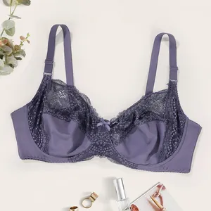 Elegant purple lace full cup bra with underwire and thin padding, sexy support for women