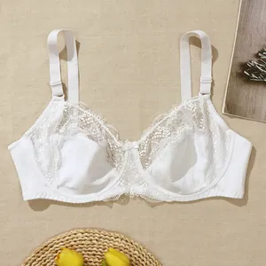 White plus size full cup lace bra with underwire and thin cups for comfort