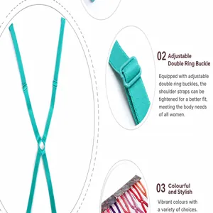 Detail view of adjustable candy-colored bra straps showing the X-shaped cross back design