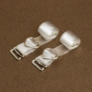 Women Transparent Silicone Bra Straps Heart Buckle Invisible Non-Slip Adjustable Clear Striped Lingerie Accessory Straps
