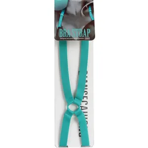 Adjustable teal 1.2cm cross back bra straps with anti-slip design on white display