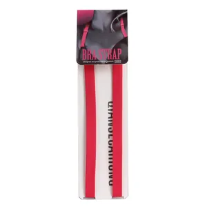 Pair of adjustable 1.2cm candy pink bra straps presented on white cardboard packaging display