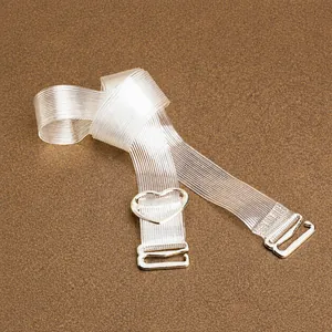 Transparent invisible striped bra straps with adjustable silver heart-shaped buckle