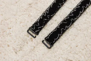 Bretelles de soutien-gorge en dentelle noire avec broderie argentée et crochets
