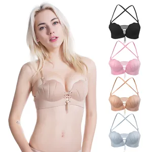 Reggiseno a Forma di Conchiglia Senza Cuciture da Donna Coulisse Anteriore Regolabile Incrocio sulla Schiena Pezzo Unico Top