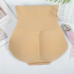 High waisted floral lace tummy control padded panties for butt lifting in nude color