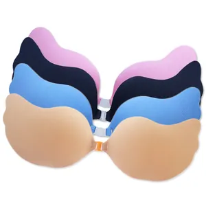 Women Seamless Invisible Bra Adhesive Silicone Nipple Covers Angel Wing Front Buckle Strapless Push Up Bra Wedding Dress