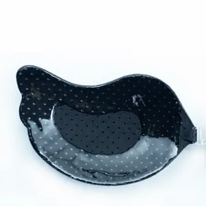 Black wing-shaped silicone adhesive bra with front buckle for invisible support