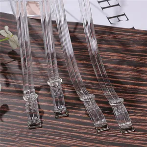 Transparent invisible bra straps with heart-shaped metal buckles and non-slip texture.