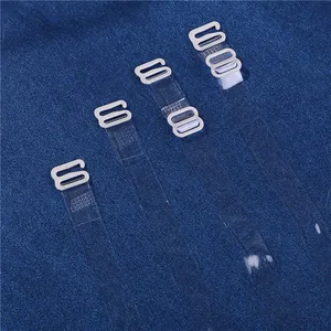 Adjustable invisible transparent bra straps with white metal hooks for women.