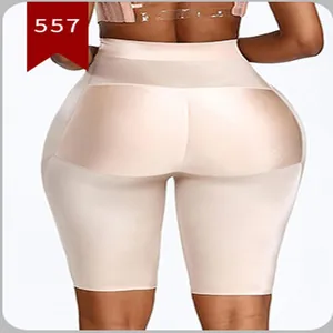 Detailed view of seamless high waist butt-lifting tummy control shapewear shorts in beige