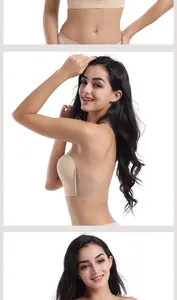 Vista laterale dettagliata di un reggiseno adesivo senza spalline color nudo con ali
