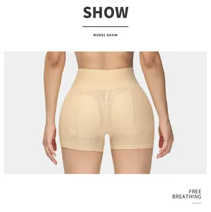 Detailed view of high waist breathable mesh shapewear shorts with butt lifting pads