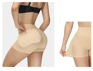 High waist shapewear detail showing removable butt lifting pads and elastic mesh fabric