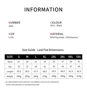 Comprehensive size chart and material specifications for high waist padded shapewear panties