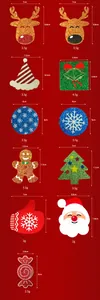 Glitzernde Weihnachts-Nippel-Pasties Set mit Größen- und Gewichtsangaben.