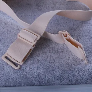 Detail shot of adjustable elastic bra strap in beige with non-slip plastic hooks