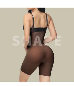Back view of brown high-waisted seamless shapewear with strong butt lifting effect