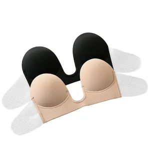 Reggiseno adesivo senza schiena e spalline con ali trasparenti in nero e beige