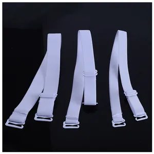 Adjustable white elastic bra straps in three different widths for versatile support