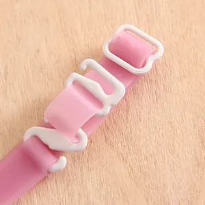 Adjustable 1.0cm pink silicone bra straps featuring durable white plastic hooks