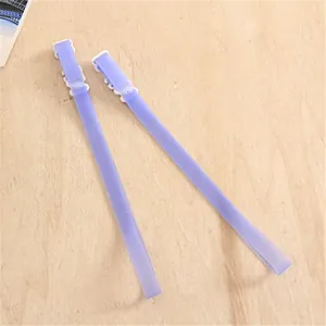 Lavender 1.0cm invisible silicone bra straps for women shown on a wooden background