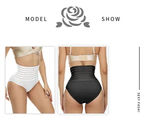 Vue détaillée de culotte gainante taille haute avec rayures en maille respirante