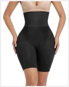 Detail of high waist tummy control shapewear with padded hips for curve enhancement
