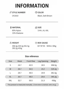 Size chart and material specification for women's slimming bodysuit shapewear