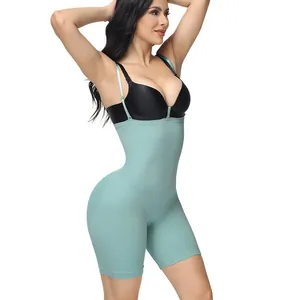 Light green seamless high-waisted shapewear bodysuit for tummy control and butt lifting