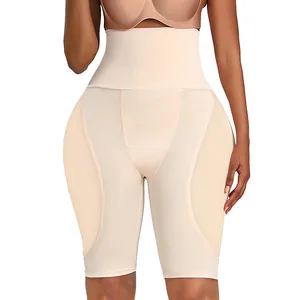 Nahtlose taillenhohe Miedershorts mit Hüftpolstern zur Bauchkontrolle in der Farbe Beige