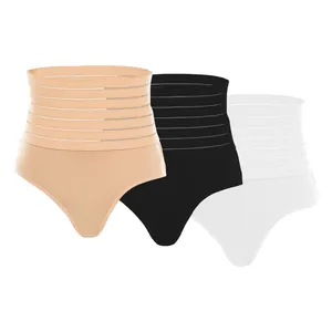 Lot de 3 culottes gainantes taille haute en beige, noir et blanc, tissu respirant et doux.