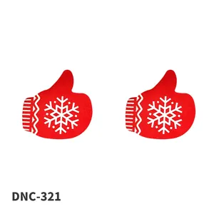 Rote Weihnachts-Brustaufkleber in Fäustlingsform mit weißem Schneeflocken-Muster