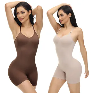 Seamless high elasticity shapewear bodysuit in coffee and beige tones for women