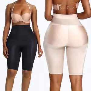High waist seamless tummy control butt lifter shapewear shorts for women in black and beige