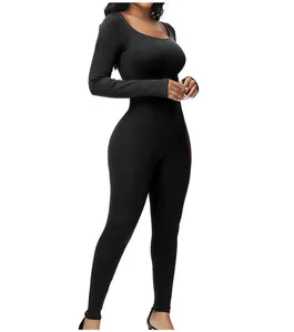 Black long sleeve bodysuit shapewear with slimming tummy control and body contouring fit