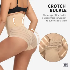 High waist tummy control shapewear panties with breathable mesh and crotch buckle.