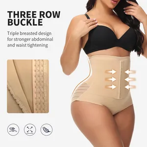 High-waisted abdominal control shapewear with three-row buckle design