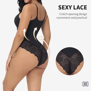 Black lace bodysuit shapewear for tummy control and butt lift with adjustable straps