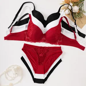 Sexy Damen-Spitzenunterwäsche-Set mit BH und passendem Slip in Rot, Weiß und Schwarz
