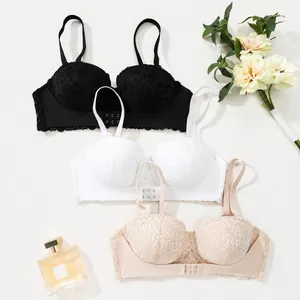 Sexy Spitzen-Push-up-BHs mit Vorderverschluss in den Farben Schwarz, Weiß und Nude