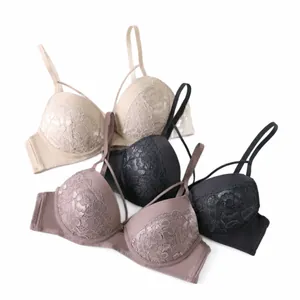 Push-up lace bras with thin straps in multi-color set against white background
