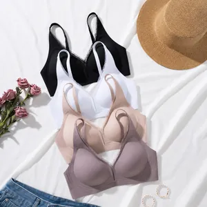 Damen Nahtlos Spitze BH Ein Stück Jelly Strip Weich Unterstützung Kabelloser BH Push Up Minimizer Bralette Alltag Unterwäsche Top