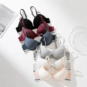 Set of six comfortable push-up bras for teens with Attitude lettered elastic bands