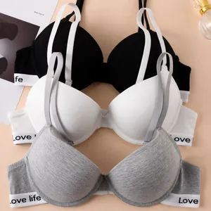 Women Sexy Glossy Push Up Bra With Letter Print Elastic Band Simple Fashion Cotton Underwear Seamless Lifting Top For Daily Wear